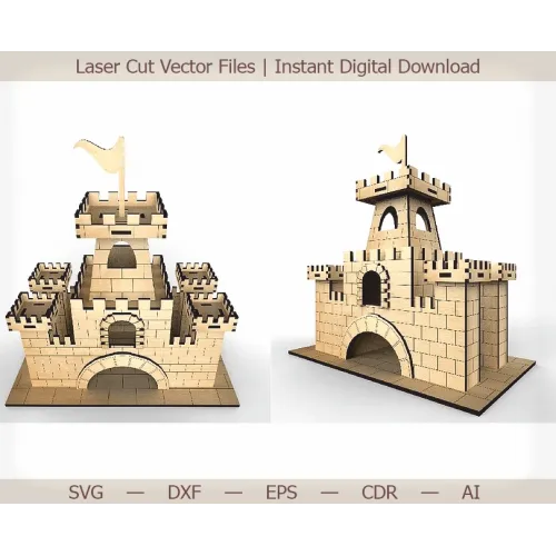  Fișier vectorial decupat cu laser pentru castelul casei de ceai