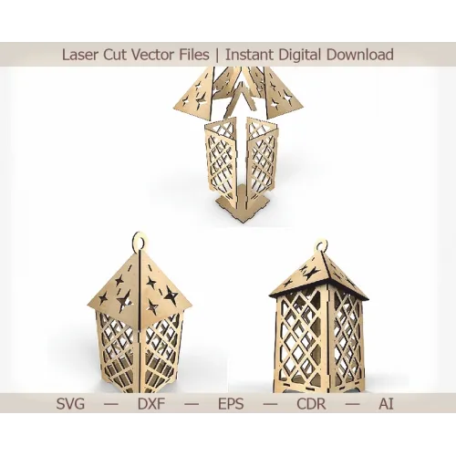  Șablon vectorial decupat cu laser pentru felinar de casă de ceai