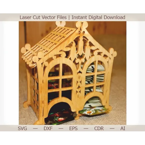  Șablon vectorial decupat cu laser pentru casă de ceai — Organizator de pliculețe de ceai SVG DXF